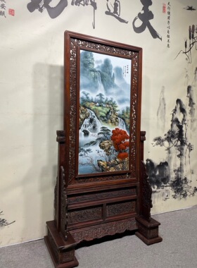 郎世宁作珐琅掐丝花开富贵汪野亭作粉彩山水溪山烟云名家手绘插屏
