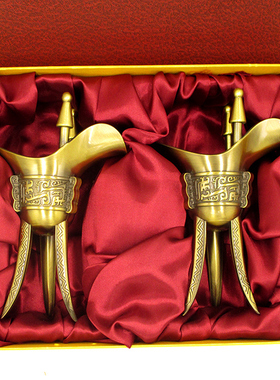 中式仿古爵杯摆件复古金属酒杯