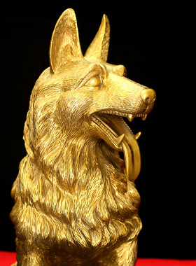 铜狗摆件大号坐狼狗金钱狗看门狗十二生肖狗铜摆件家居客厅装饰品