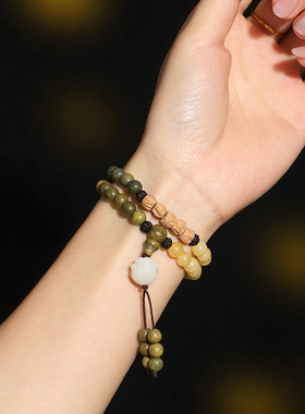 绿檀手串首饰黄玉米芭比檀木双圈串珠男女手链文艺复古民族风