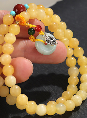 红玛瑙手串首饰黄玉米翡翠平安扣双圈串珠手链女文艺复古民族风