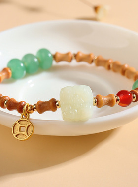 文玩盘玩手串饰品芭比檀木竹节岫玉手链节节高升新中式民族风