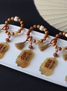 天然崖柏木流苏算盘手串寺庙爆款文玩佛珠木质手链醒狮象牙果