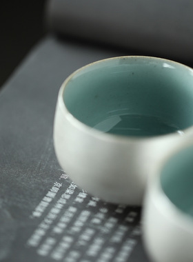 汝窑可养品茗杯陶瓷鎏银茶杯粗陶茶碗个人杯银主人杯功夫茶具送礼