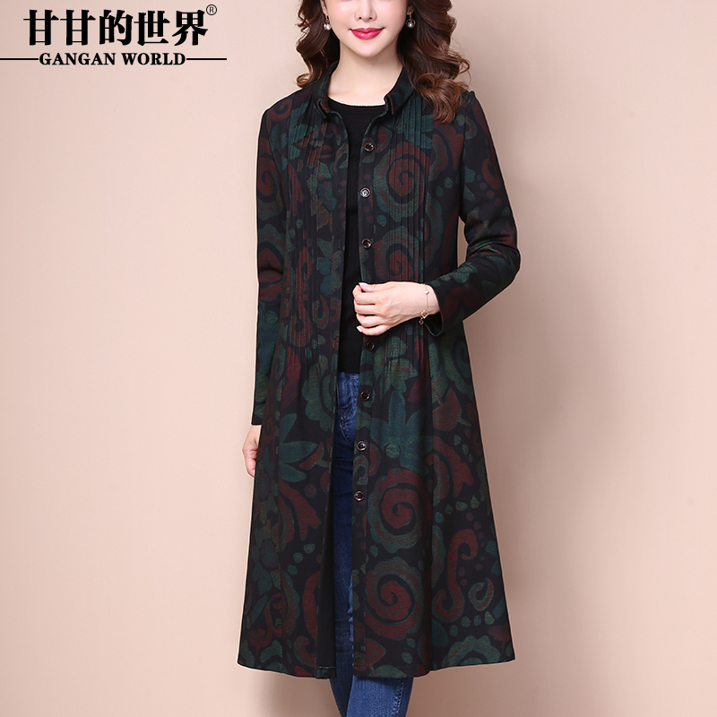 秋装新款翻领立体印花收腰中长款风衣外套女 世界 甘甘 2019 秋装新款翻领立体印花收腰中长款风衣外套女 世界 甘甘 2019