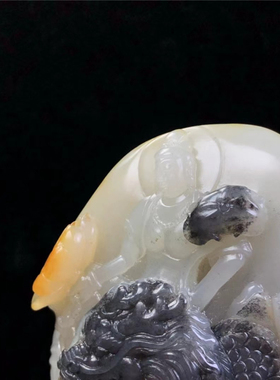 新疆和田玉青花籽料御龙观音手把件天然玉石苏工巧雕把玩件