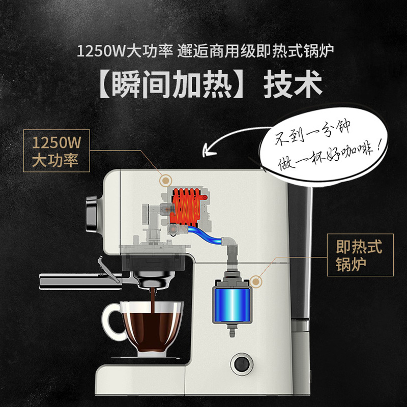 aca北美电器官方旗舰店ACA北美电器ES12A咖啡机家用小型意式半全自动商用蒸汽奶泡机一体0