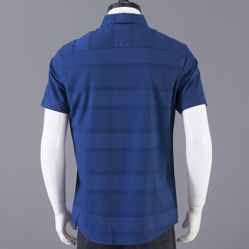 衬衫男短袖衬衣夏季潮流个性撞色暗纹寸衫复古翻领体恤上衣服男装 - 图1