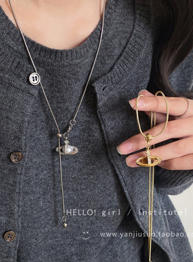 毛衣搭配项链韩系银色爱心吊坠女百搭气质秋冬长款简约毛衣链配饰