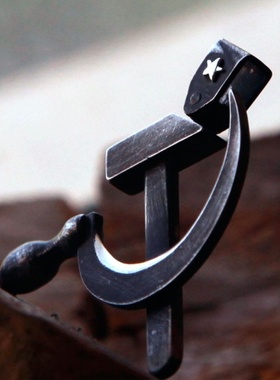 镰刀锤子银黑色吊坠五角星标志徽章复古中国风项链挂件个性配饰男