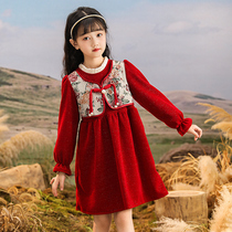 Girls dress 2023 Winter dress new children Cavet autumn Winter style Princess Leia dress Winter Christmas New Year red dress