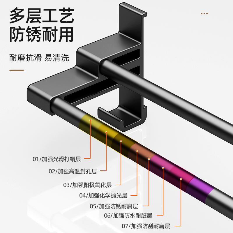 毛巾架子卫生间免打孔厕所浴室置物架太空铝毛巾挂杆浴巾架挂钩-图2