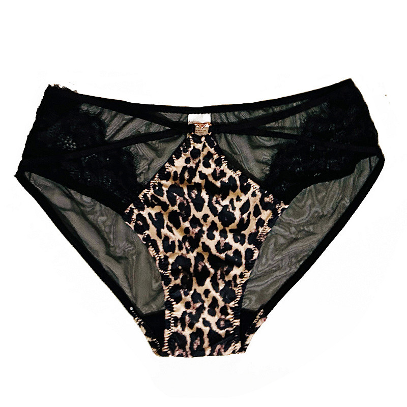 法式轻奢豹纹蕾丝女士内裤火辣镂空舒适弹力三角裤时尚爱心扣 - 图3