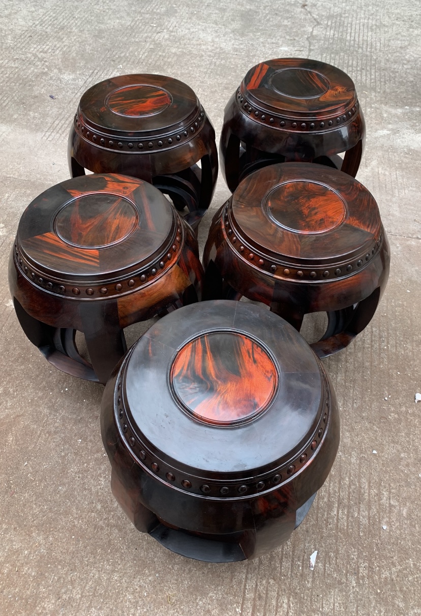 老挝大红酸枝鼓凳实木圆凳红木家具餐桌凳交趾黄檀换鞋凳花盆座架 - 图2