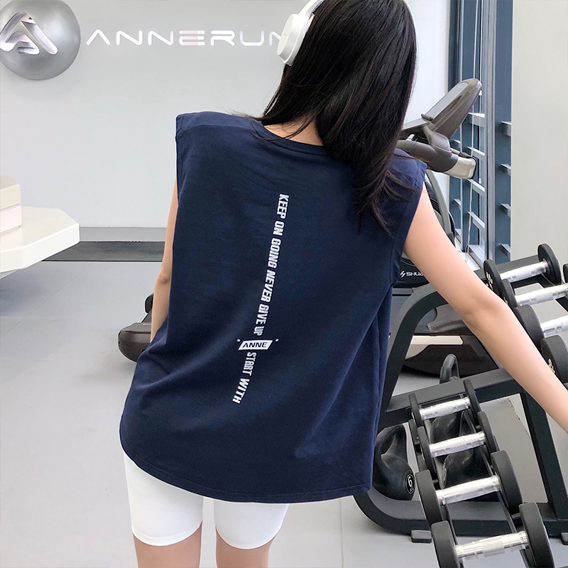 annerun运动上衣女宽松速干T恤健身服无袖球服背心休闲罩衫瑜伽服 - 图0