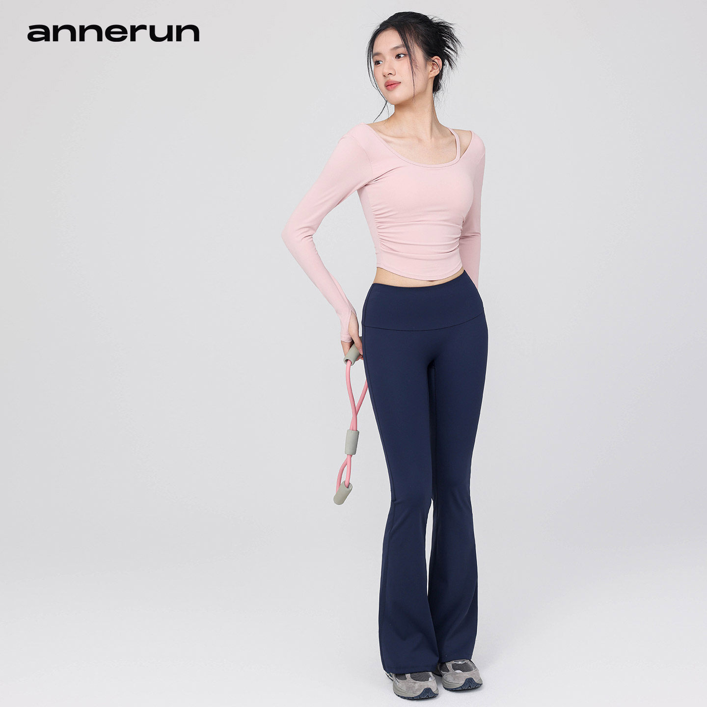 annerun外穿瑜伽长袖女带胸垫普拉提运动t恤假两件健身服上衣,淘宝优惠券,粉丝福利购,淘宝优惠卷