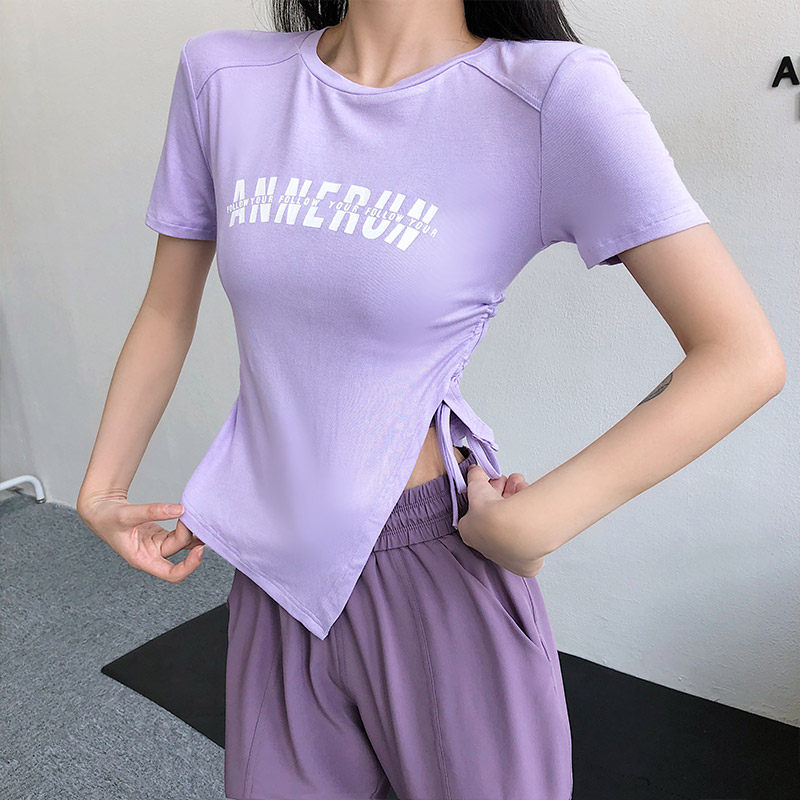 annerun不规则运动T恤女紧身短袖速干瑜伽服网红健身修身运动上衣,淘宝优惠券,粉丝福利购,淘宝优惠卷