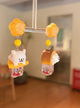 沐琪手作 日韩趣味线条小狗立体可爱不对称耳饰小众设计耳钉耳夹