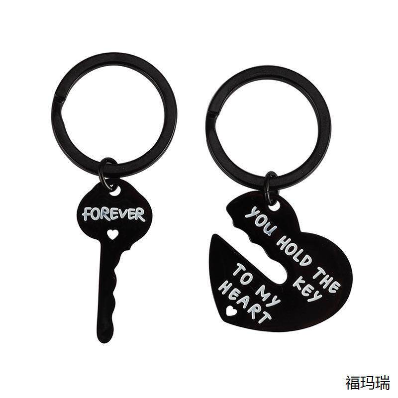 跨境情人节礼物桃心钥匙You Hold The心形钥匙情侣不锈钢钥匙扣