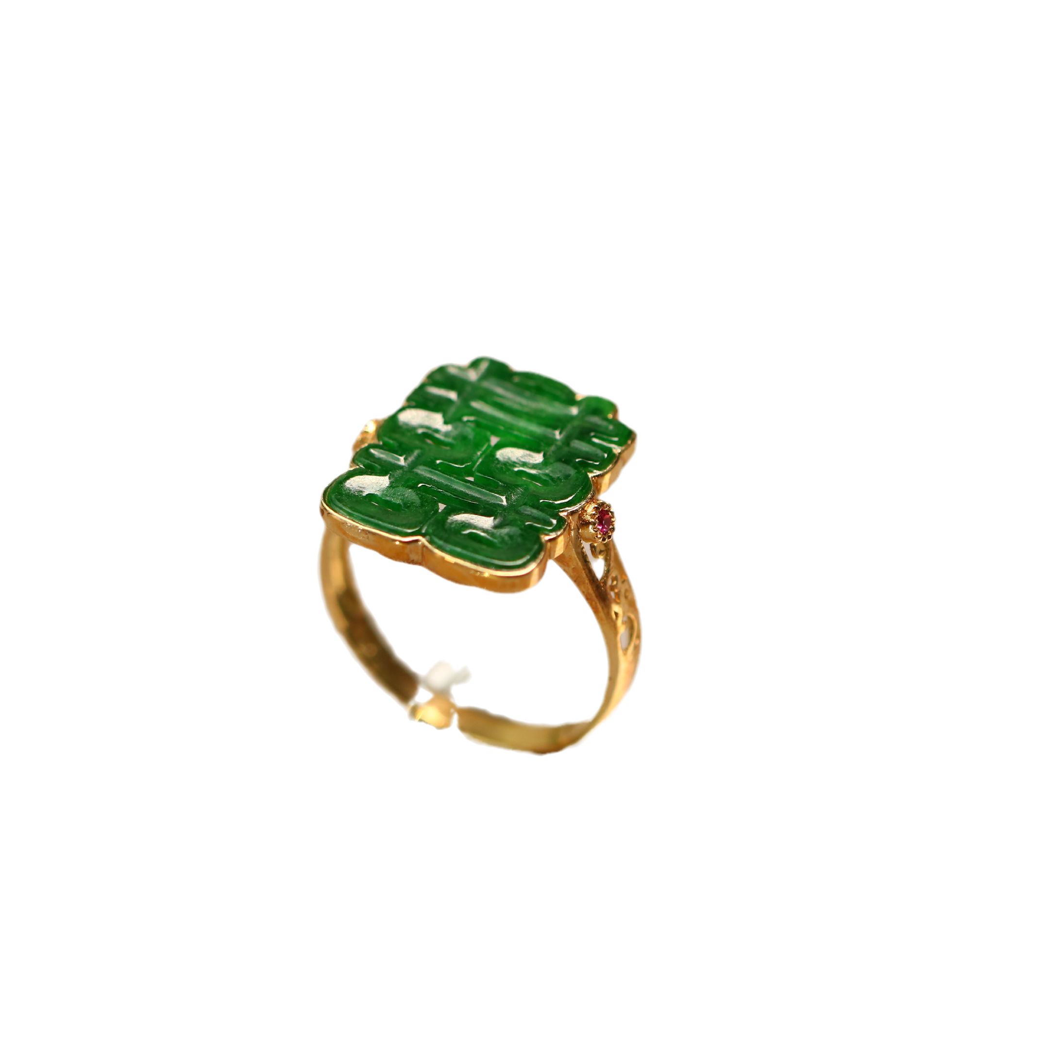 Natural Grade A Jadeite Hollow Happy Word Ring