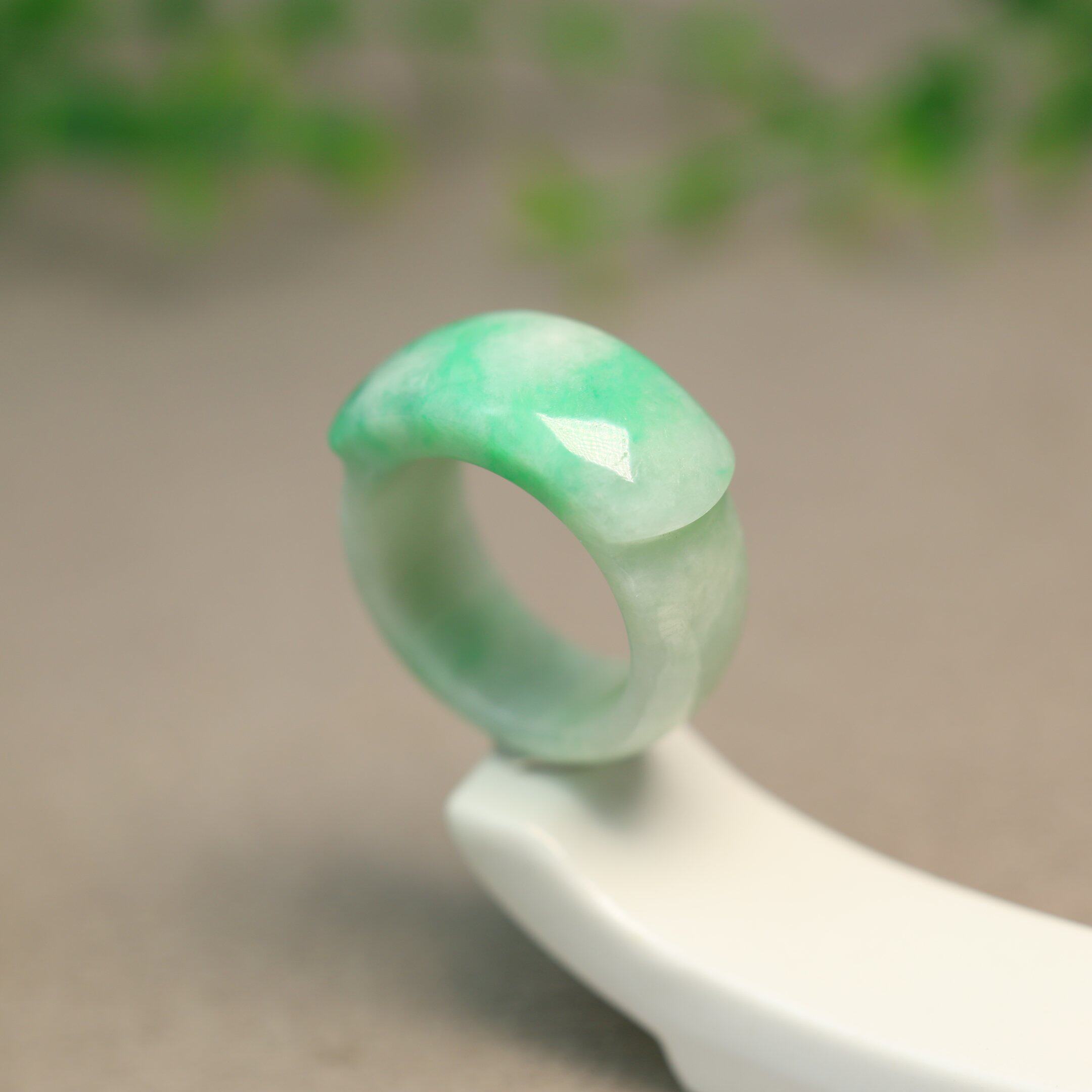 #N738 Piaoyang Green Burmese Natural Grade A Jade Saddle Ring Men’s Ring