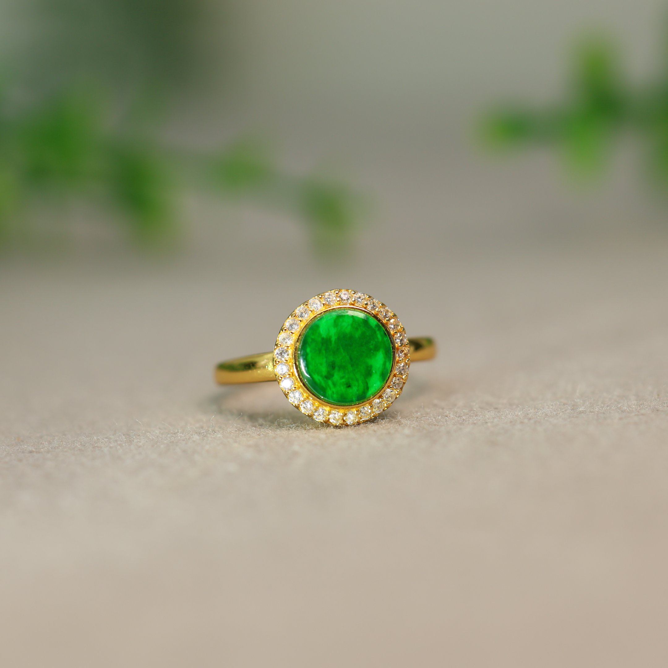 Burmese natural grade A jadeite disc ring