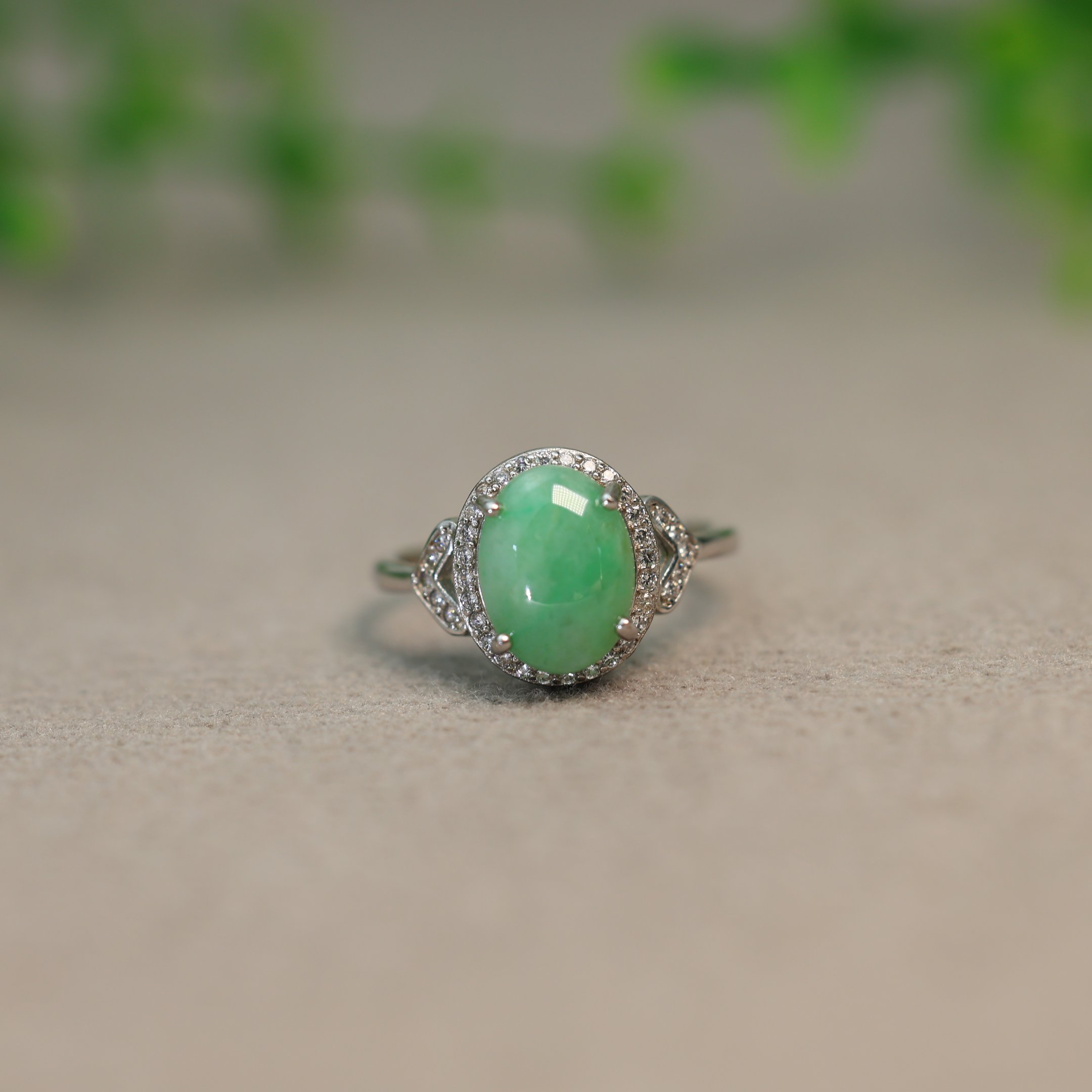 Burmese natural grade A jadeite oval cabochon ring