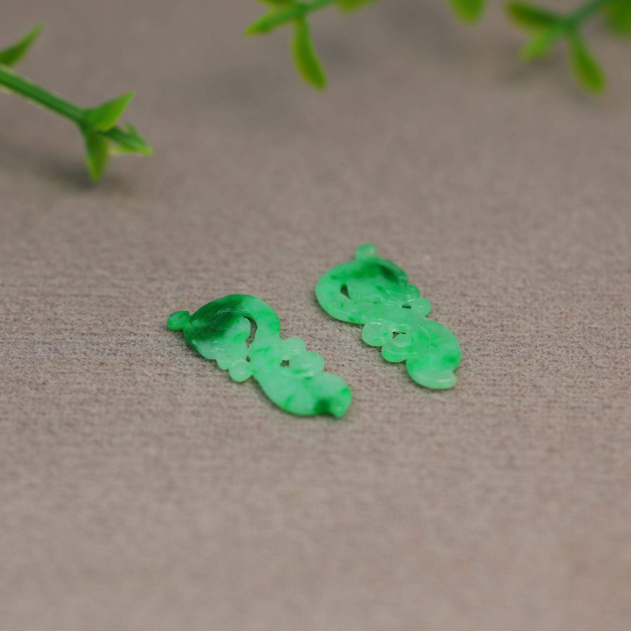 #I968一对阳绿缅甸天然A货翡翠镂空龙纹耳钉花片裸石,淘宝优惠券,粉丝福利购,淘宝优惠卷