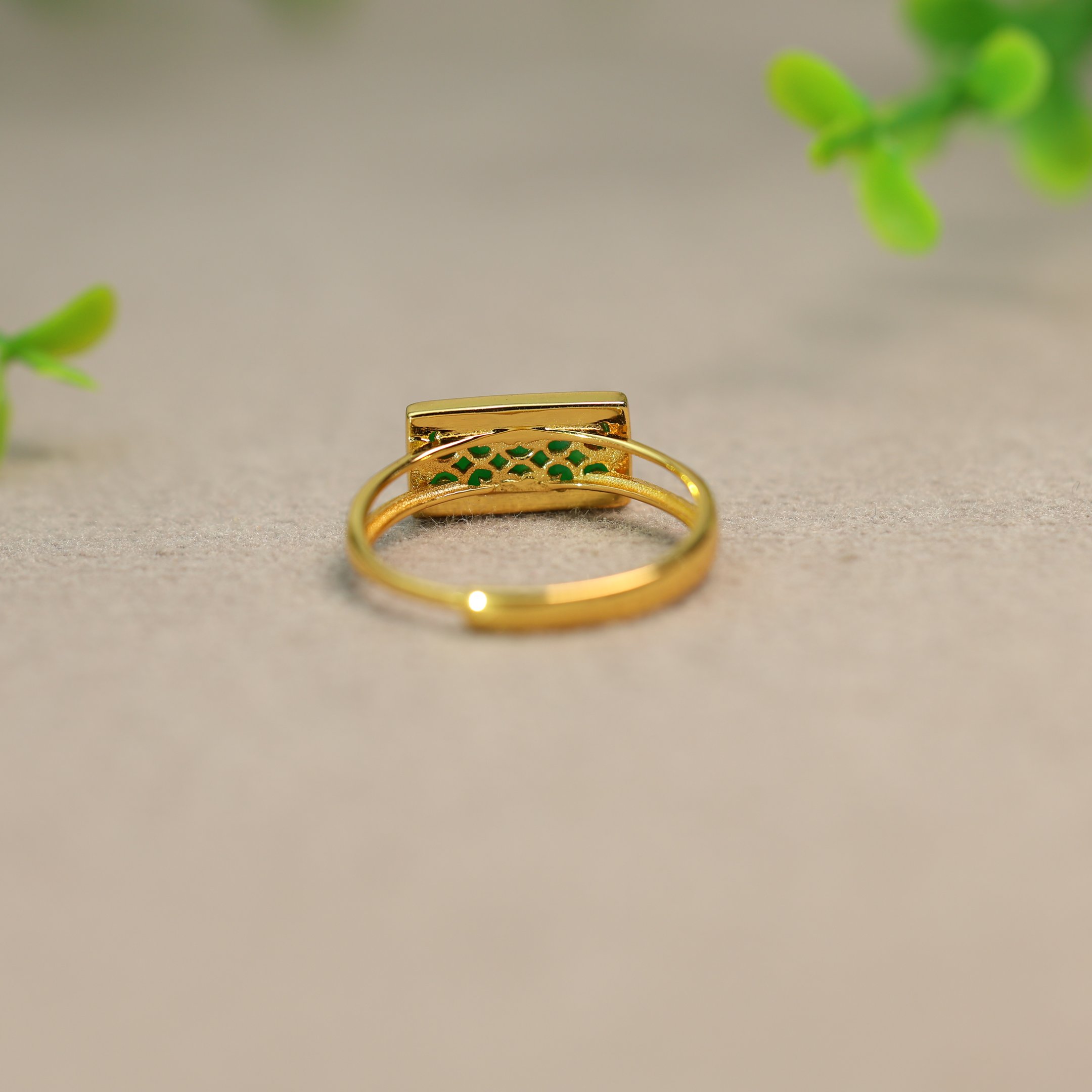Spicy Green Burmese Natural Grade A Jade Rectangular Ring