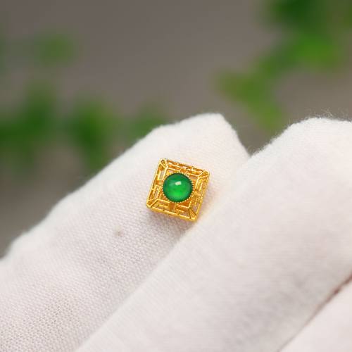 #K507 18K金镶嵌冰种满绿天然A货翡翠蛋面小香盒通孔DIY手链配件 - 图2