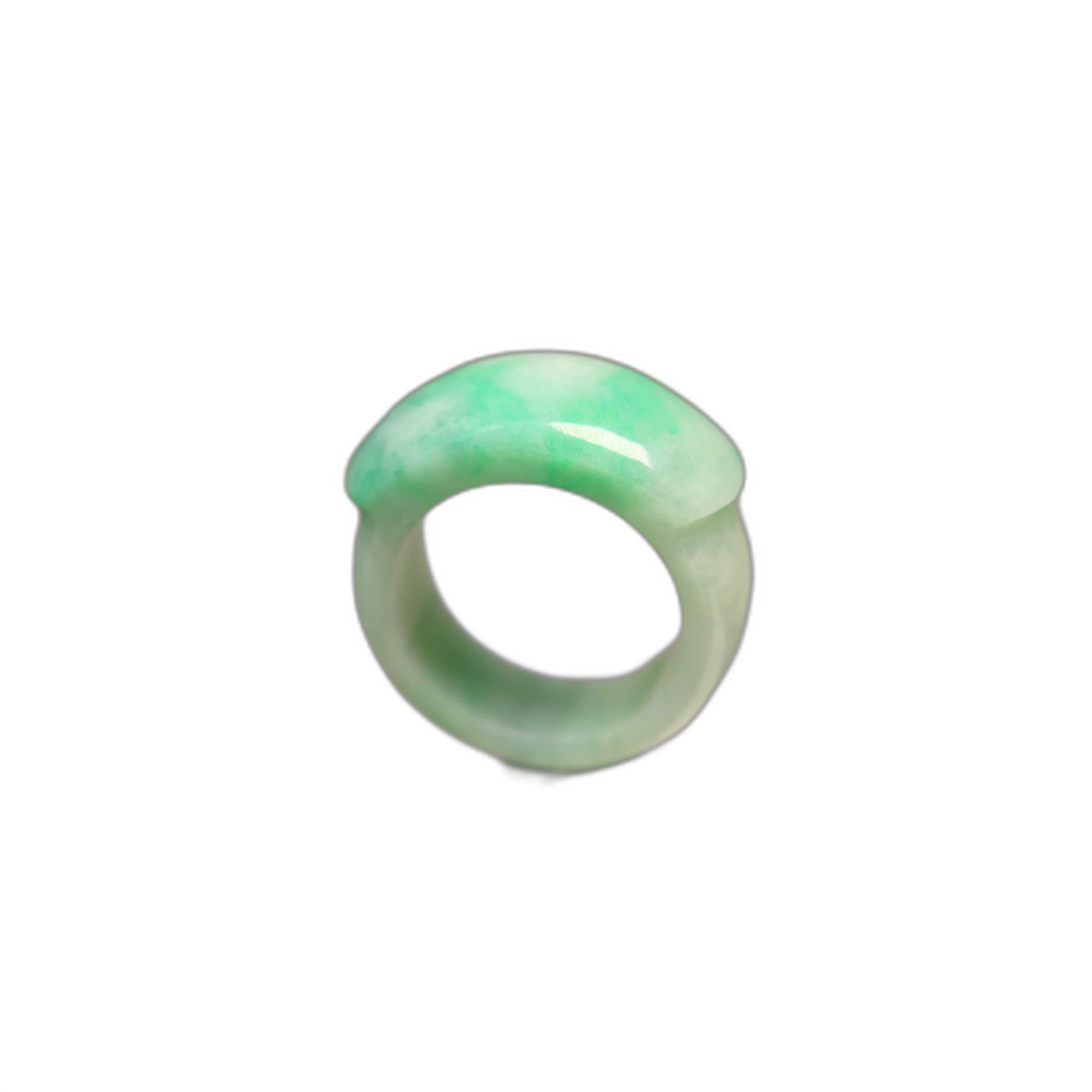 #N738 Piaoyang Green Burmese Natural Grade A Jade Saddle Ring Men’s Ring