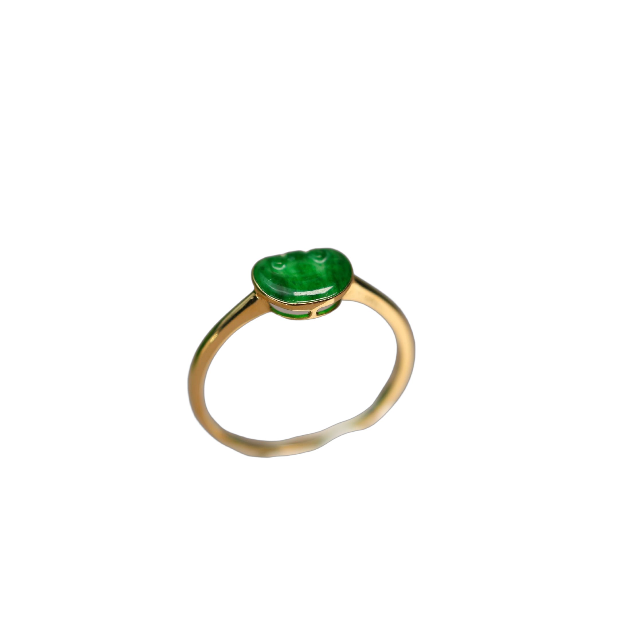 18K gold inlaid natural grade A jadeite Ruyi head ring