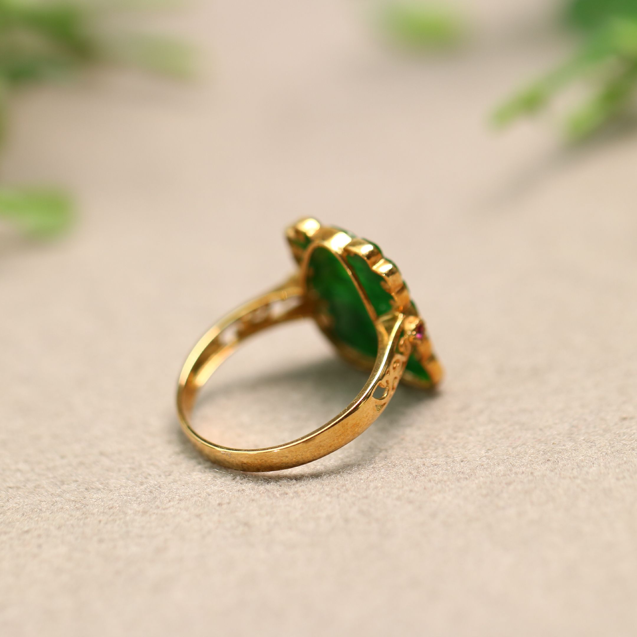 Natural Grade A Jadeite Hollow Happy Word Ring
