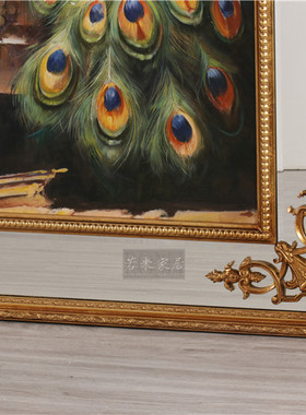 壁炉挂画美法式纯手绘孔雀油画