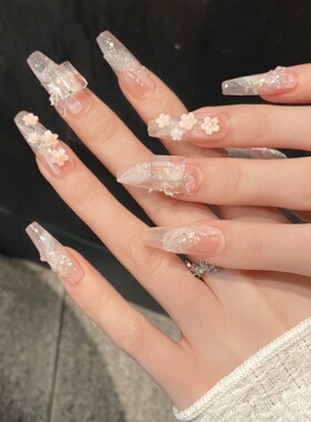 艺禾【窗花】桃花冻冻冰裸粉春夏国风纯欲温柔高级纯手工穿戴甲