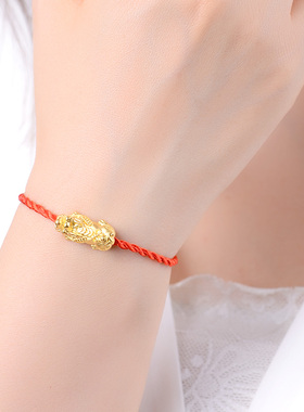 老庙足金转运珠招财铜钱貔貅手串