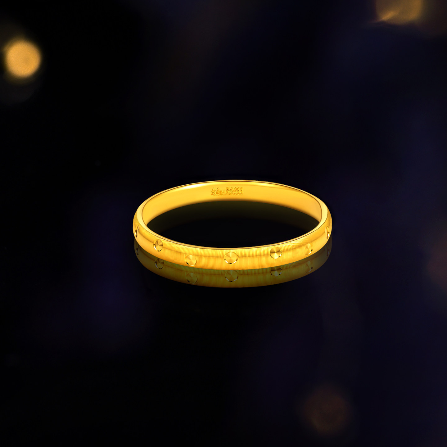 Laomiao gold solid gold fine sparkling ring 5G three-dimensional exquisite simple geometric fine starlight shining temperament whitening