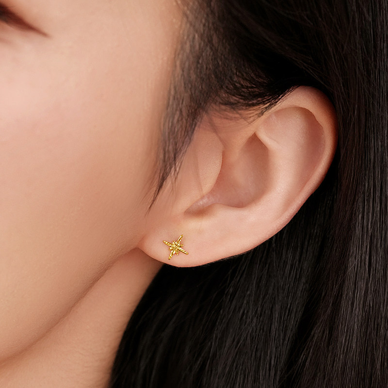 老庙黄金闪耀八芒星耳钉黄金耳饰小巧吸睛5G精致设计感小众女生,淘宝优惠券,粉丝福利购,淘宝优惠卷