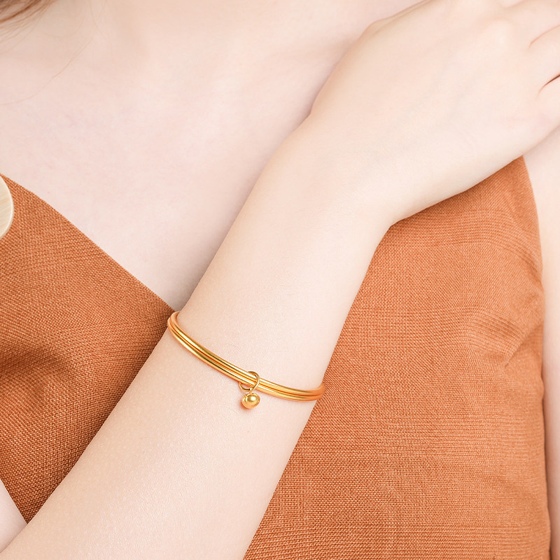 老庙黄金古法金圆管双圈柿柿如意实心固口手镯婚嫁结婚国潮,淘宝优惠券,粉丝福利购,淘宝优惠卷