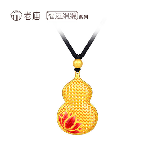 老庙黄金古法足金古韵福运绵绵步步生莲珐琅金珠葫芦吊坠计价官方 - 图3