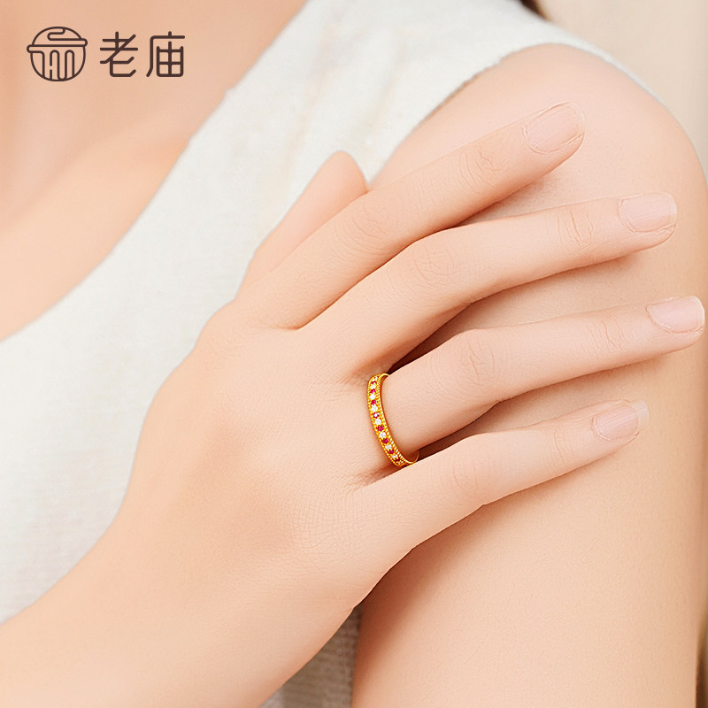 Old temple gold pure gold dotted diamond simple ring ancient method brilliance and joyful sparkle bright ruby nobility