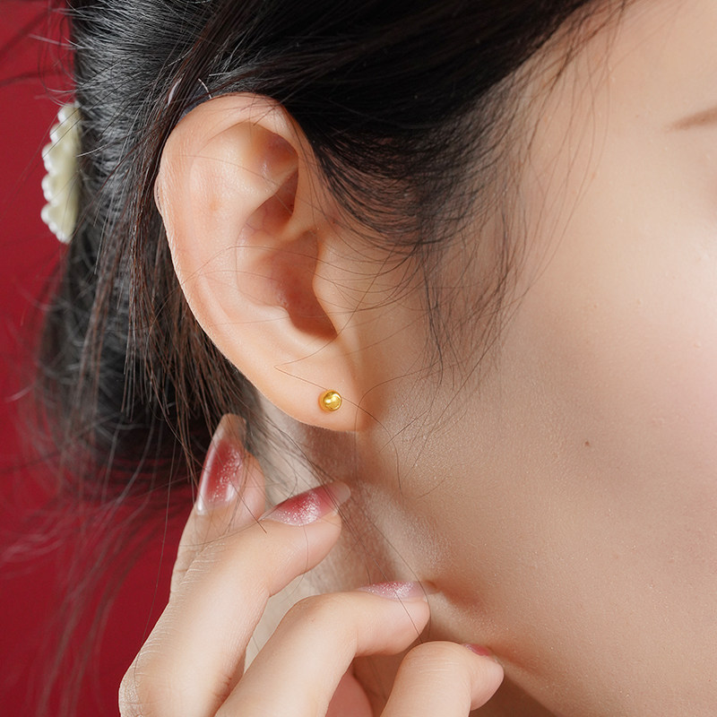 老庙黄金足金小金珠耳钉5G精致立体小金豆豆金光闪闪悦己时尚礼物,淘宝优惠券,粉丝福利购,淘宝优惠卷