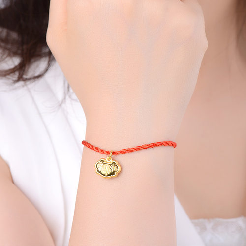 老庙黄金足金999宝宝满月金饰吊坠百福小锁包周岁礼物 - 图3