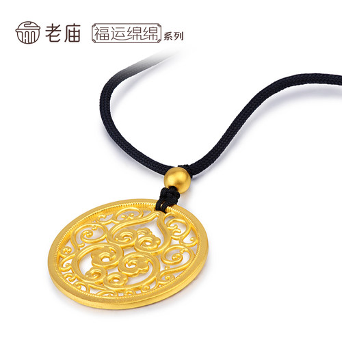 老庙黄金足金项链古韵金吊坠男女款春华古法金正品计价项链婚嫁礼 - 图3