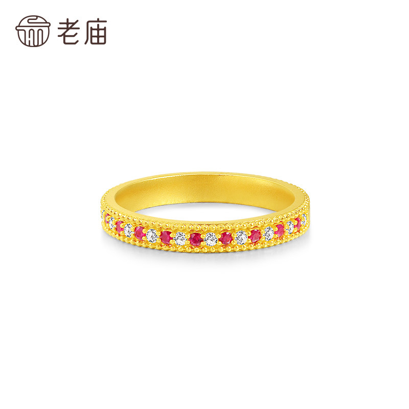 Old temple gold pure gold dotted diamond simple ring ancient method brilliance and joyful sparkle bright ruby nobility