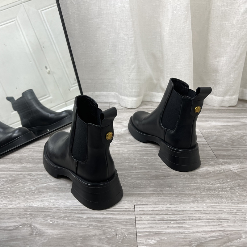 品牌断码真皮鞋子女2023新款爆款秋款靴子加棉保暖中跟短筒马丁靴 - 图1