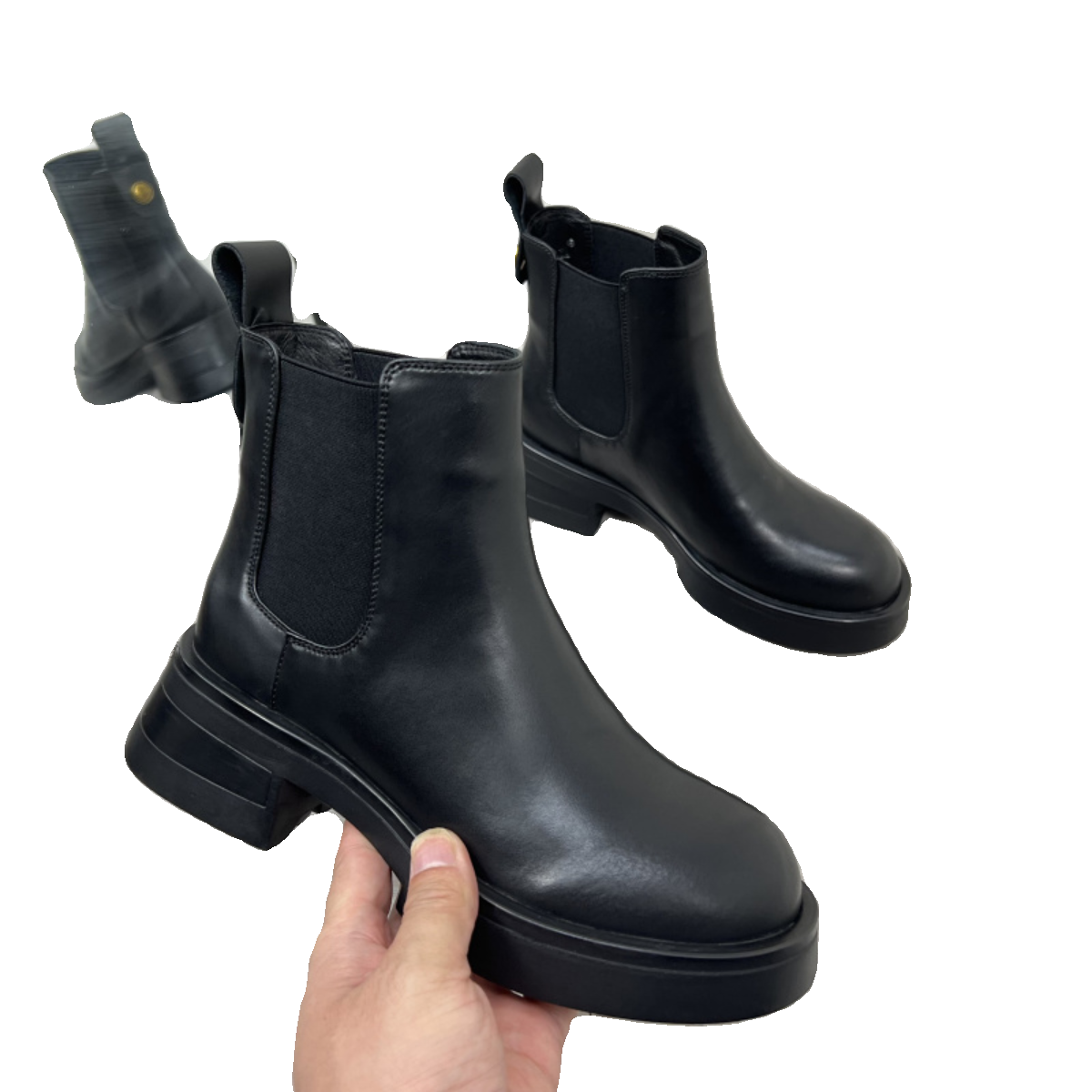 品牌断码真皮鞋子女2023新款爆款秋款靴子加棉保暖中跟短筒马丁靴 - 图3