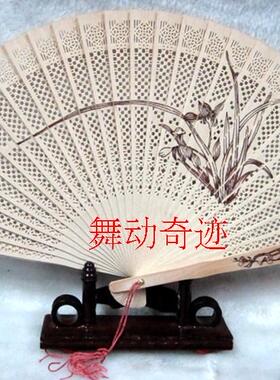 儿童红色双面梅花舞蹈折扇香木
