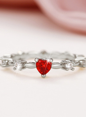 2025新款华杰日系agete女戒仙女风优雅红色锆石桃心戒指浪漫心形