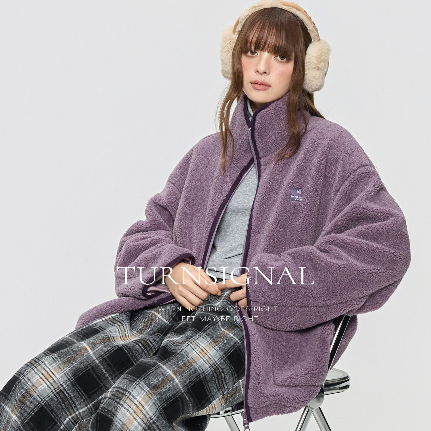 TurnSignal潮牌仿羊羔毛外套女秋冬2025新款宽松保暖立领绒外套,淘宝优惠券,粉丝福利购,淘宝优惠卷